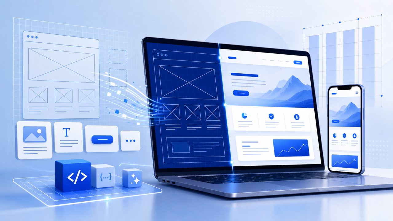 AI 写网页代码提示词与组件流程示意图
