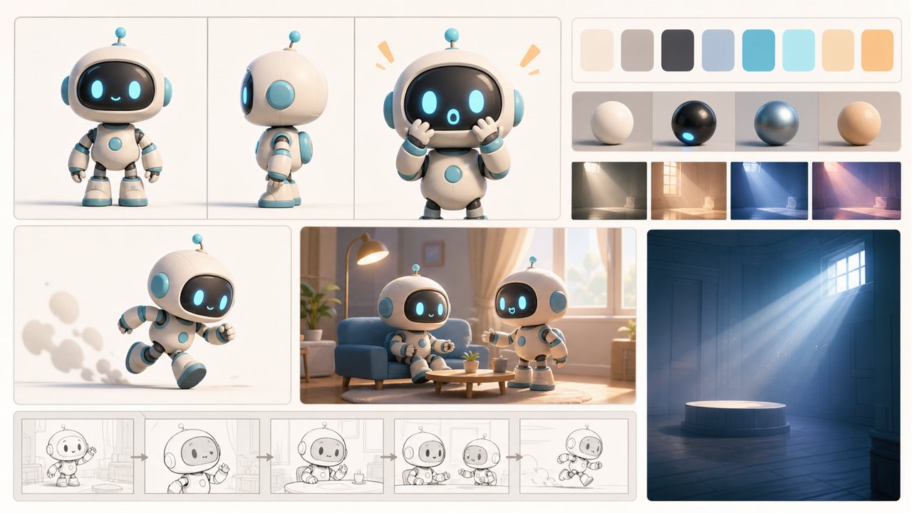 AI 3D 漫动画提示词的角色表情动作与场景连续性示意