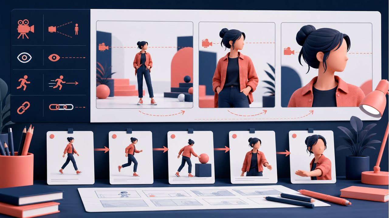 AI 人物镜头景别和动作衔接示意图