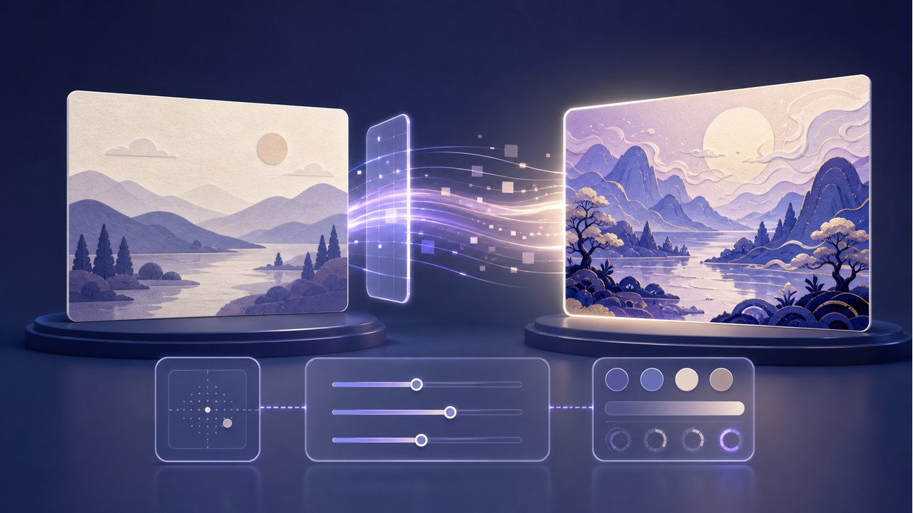 AI 以图生图提示词的参考与转换示意图